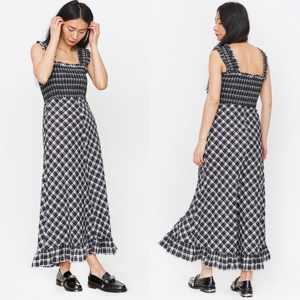 Ganni Seersucker Check Maxi Dress Size 10/EU 42